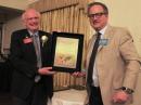 ARRL CEO David Sumner, K1ZZ (left), receives the Michael J. Owen, VK3KI, Memorial Award from IARU President Tim Ellam, VE6SH/G4HUA. [Bob Inderbitzen, NQ1R, photo]